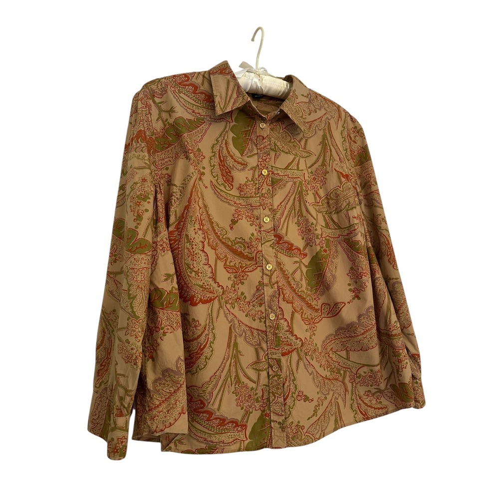 Chaps Womens Plus 3X Paisley Floral 100% Cotton Button Down Blouse Shirt Preppy - Picture 2 of 4